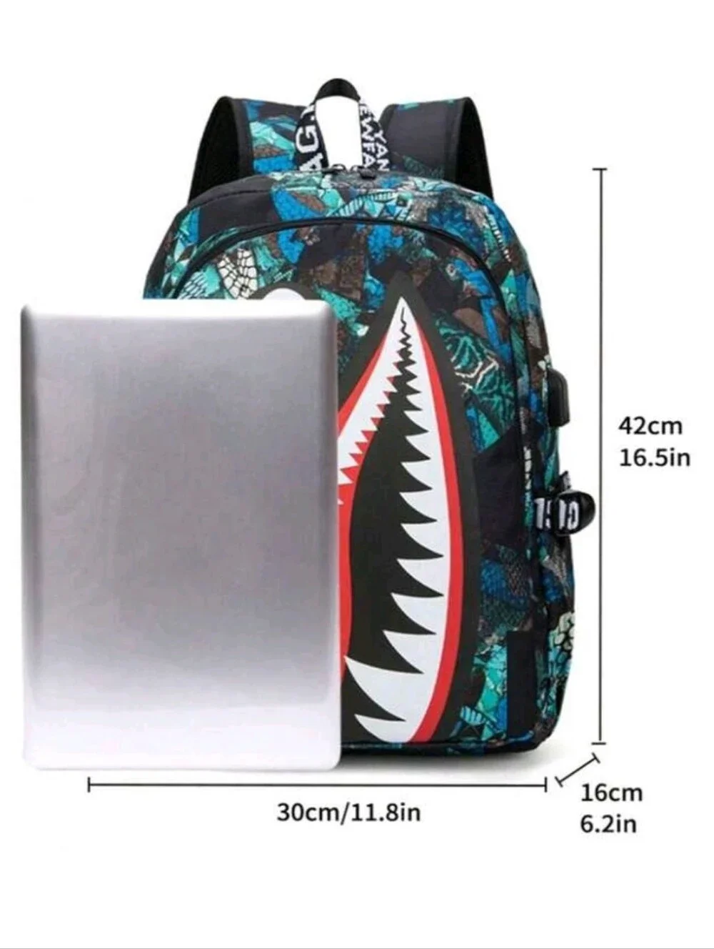 Men's Shark-Graphic Blue Camo Backpack - Unbranded